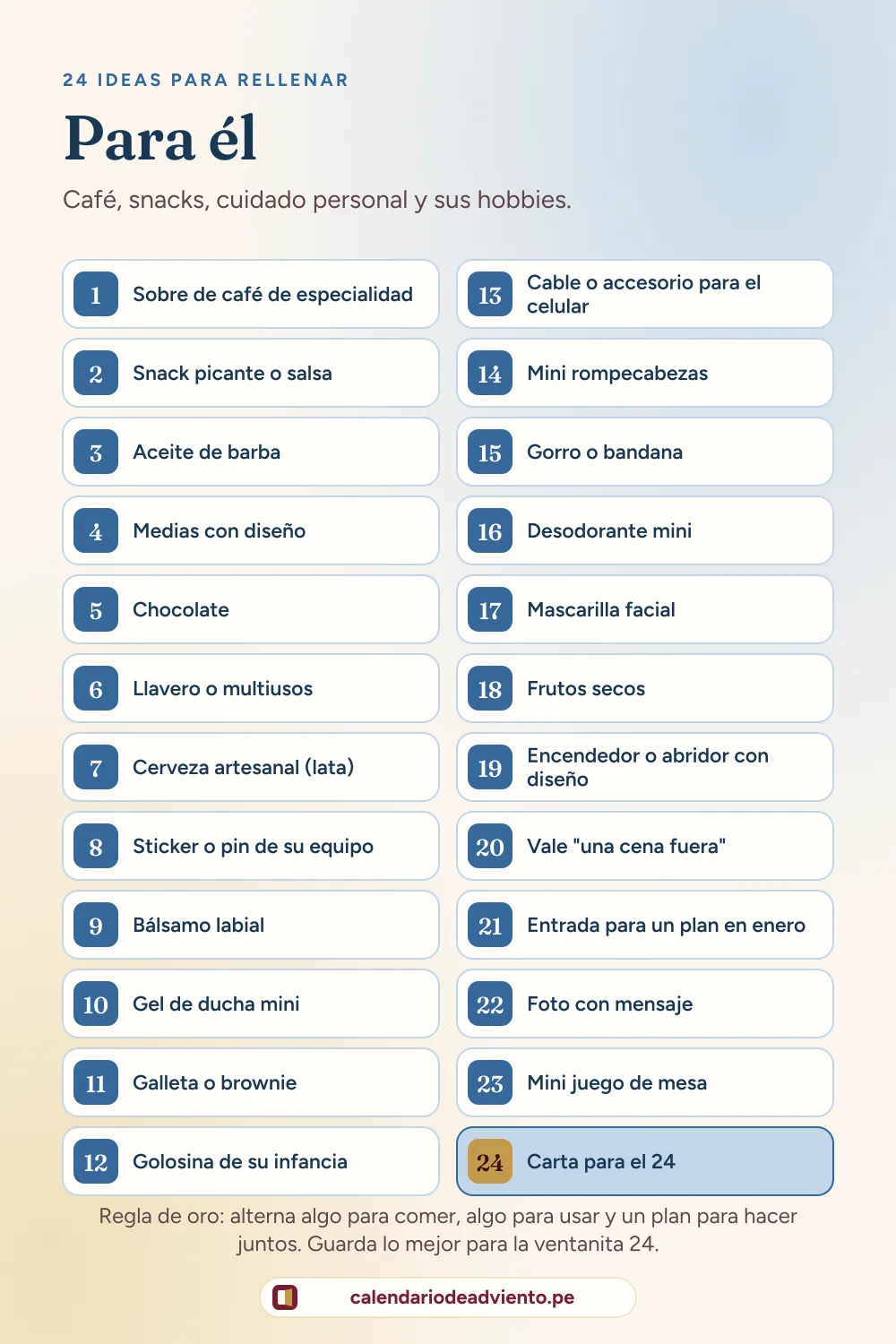 Lista ilustrada: 24 ideas para él en un calendario de Adviento