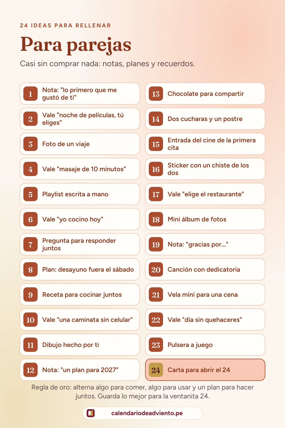 Lista ilustrada: 24 ideas para parejas en un calendario de Adviento